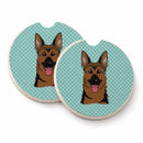 Checkerboard Blue German Shepherd Set of 2 Cup Holder Car Coasters Absorbent Round Sandstone Coasters Gifts for Men or Women, 2.5, Multicolor