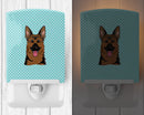 Checkerboard Blue German Shepherd Ceramic Night Light Compact, UL-Certified, Ideal for Bedroom, Bathroom, Nursery, Hallway, Kitchen, 6x4x3, Multicolor