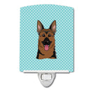Checkerboard Blue German Shepherd Ceramic Night Light Compact, UL-Certified, Ideal for Bedroom, Bathroom, Nursery, Hallway, Kitchen, 6x4x3, Multicolor