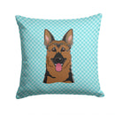 Checkerboard Blue German Shepherd Decorative Throw Pillow 14x14 Indoor Outdoor Accent Cushion, Fabric Cover with Insert for Sofa, Bed, Porch & Living Room