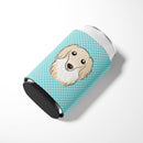 Checkerboard Blue Longhair Creme Dachshund Can or Bottle Hugger Cooler Sleeve for Standard 12 oz Cans, Insulated Foam Beer & Soda Can Hugger Reusable