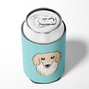 Checkerboard Blue Longhair Creme Dachshund Can or Bottle Hugger Cooler Sleeve for Standard 12 oz Cans, Insulated Foam Beer & Soda Can Hugger Reusable