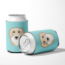 Checkerboard Blue Longhair Creme Dachshund Can or Bottle Hugger Cooler Sleeve for Standard 12 oz Cans, Insulated Foam Beer & Soda Can Hugger Reusable