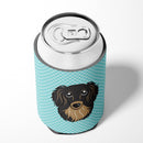 Checkerboard Blue Longhair Black and Tan Dachshund Can or Bottle Hugger Cooler Sleeve for Standard 12 oz Cans, Insulated Foam Beer & Soda Can Hugger Reusable