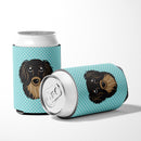 Checkerboard Blue Longhair Black and Tan Dachshund Can or Bottle Hugger Cooler Sleeve for Standard 12 oz Cans, Insulated Foam Beer & Soda Can Hugger Reusable