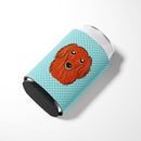 Checkerboard Blue Longhair Red Dachshund Can or Bottle Hugger Cooler Sleeve for Standard 12 oz Cans, Insulated Foam Beer & Soda Can Hugger Reusable