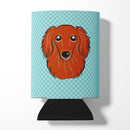 Checkerboard Blue Longhair Red Dachshund Can or Bottle Hugger Cooler Sleeve for Standard 12 oz Cans, Insulated Foam Beer & Soda Can Hugger Reusable