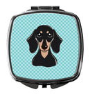 Checkerboard Blue Smooth Black and Tan Dachshund Compact Mirror Decorative Travel Makeup Mirror for Women Girls Gifts Pocket Makeup Mirror Folding Handheld