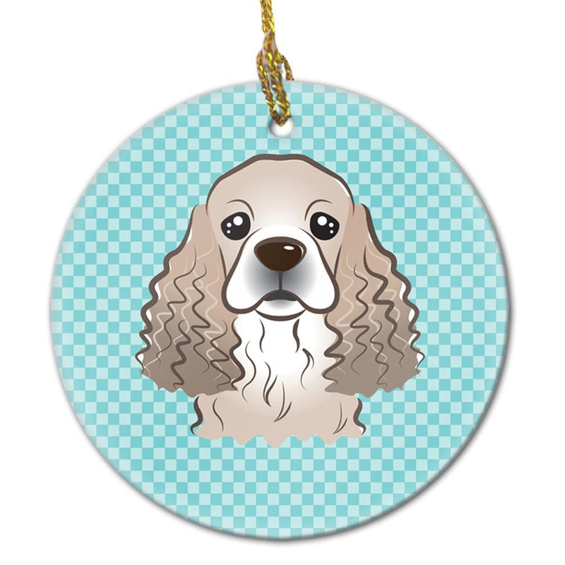 Checkerboard Blue Cocker Spaniel Ceramic Ornament BB1154CO1