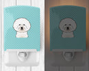 Checkerboard Blue Bichon Frise Ceramic Night Light Compact, UL-Certified, Ideal for Bedroom, Bathroom, Nursery, Hallway, Kitchen, 6x4x3, Multicolor