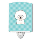 Checkerboard Blue Bichon Frise Ceramic Night Light Compact, UL-Certified, Ideal for Bedroom, Bathroom, Nursery, Hallway, Kitchen, 6x4x3, Multicolor