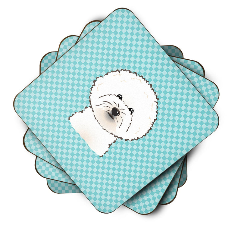 Checkerboard Blue Bichon Frise Coasters - Set of 4 Lightweight Foam, Absorbent Drink Coasters BB1155FC