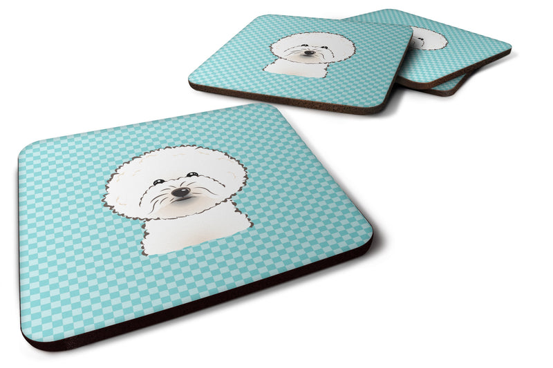 Checkerboard Blue Bichon Frise Coasters - Set of 4 Lightweight Foam, Absorbent Drink Coasters BB1155FC