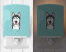 Checkerboard Blue Alaskan Malamute Ceramic Night Light Compact, UL-Certified, Ideal for Bedroom, Bathroom, Nursery, Hallway, Kitchen, 6x4x3, Multicolor