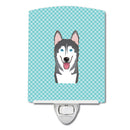 Checkerboard Blue Alaskan Malamute Ceramic Night Light Compact, UL-Certified, Ideal for Bedroom, Bathroom, Nursery, Hallway, Kitchen, 6x4x3, Multicolor