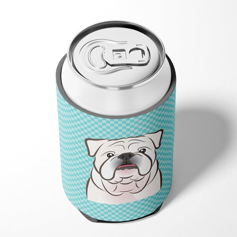 Checkerboard Blue White English Bulldog  Can or Bottle Hugger BB1158CC