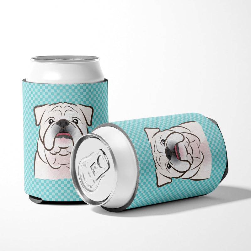 Checkerboard Blue White English Bulldog  Can or Bottle Hugger BB1158CC