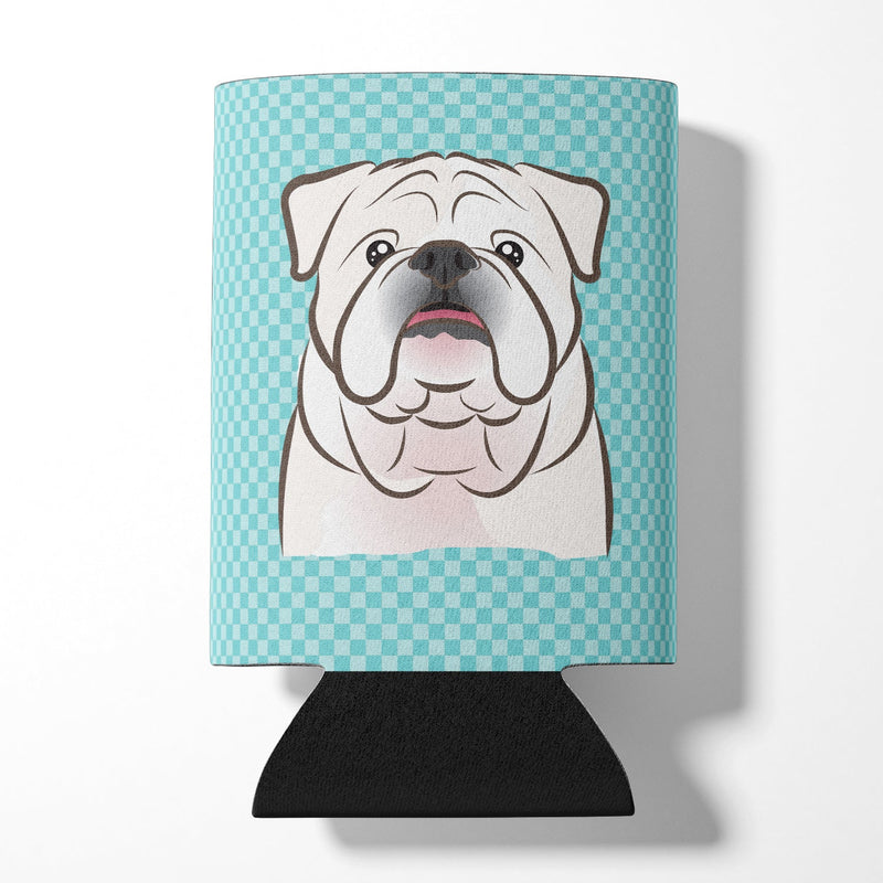 Checkerboard Blue White English Bulldog  Can or Bottle Hugger BB1158CC