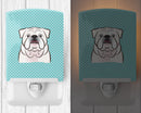 Checkerboard Blue White English Bulldog  Ceramic Night Light Compact, UL-Certified, Ideal for Bedroom, Bathroom, Nursery, Hallway, Kitchen, 6x4x3, Multicolor