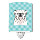 Checkerboard Blue White English Bulldog  Ceramic Night Light Compact, UL-Certified, Ideal for Bedroom, Bathroom, Nursery, Hallway, Kitchen, 6x4x3, Multicolor