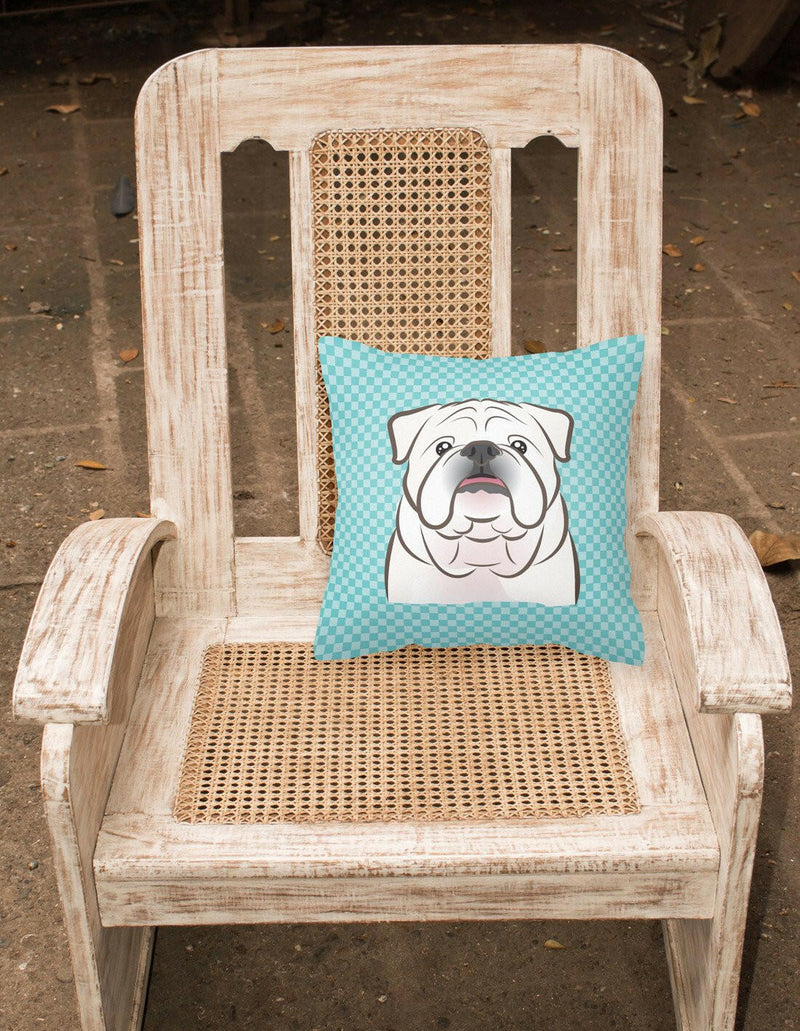 Checkerboard Blue White English Bulldog  Canvas Fabric Decorative Pillow BB1158PW1414