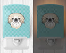 Checkerboard Blue Pekingese Ceramic Night Light Compact, UL-Certified, Ideal for Bedroom, Bathroom, Nursery, Hallway, Kitchen, 6x4x3, Multicolor