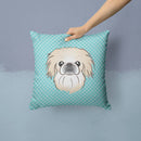 Checkerboard Blue Pekingese Decorative Throw Pillow 14x14 Indoor Outdoor Accent Cushion, Fabric Cover with Insert for Sofa, Bed, Porch & Living Room