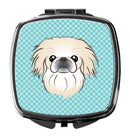 Checkerboard Blue Pekingese Compact Mirror Decorative Travel Makeup Mirror for Women Girls Gifts Pocket Makeup Mirror Folding Handheld