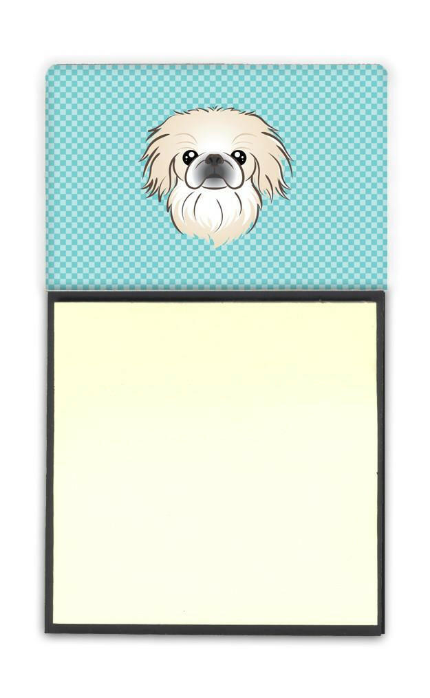 Checkerboard Blue Pekingese Refiillable Sticky Note Holder or Note Dispenser BB1159SN