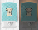 Checkerboard Blue Yellow Labrador Ceramic Night Light Compact, UL-Certified, Ideal for Bedroom, Bathroom, Nursery, Hallway, Kitchen, 6x4x3, Multicolor