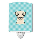 Checkerboard Blue Yellow Labrador Ceramic Night Light Compact, UL-Certified, Ideal for Bedroom, Bathroom, Nursery, Hallway, Kitchen, 6x4x3, Multicolor