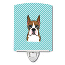 Checkerboard Blue Boxer Ceramic Night Light Compact, UL-Certified, Ideal for Bedroom, Bathroom, Nursery, Hallway, Kitchen, 6x4x3, Multicolor