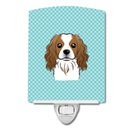 Checkerboard Blue Cavalier Spaniel Ceramic Night Light Compact, UL-Certified, Ideal for Bedroom, Bathroom, Nursery, Hallway, Kitchen, 6x4x3, Multicolor