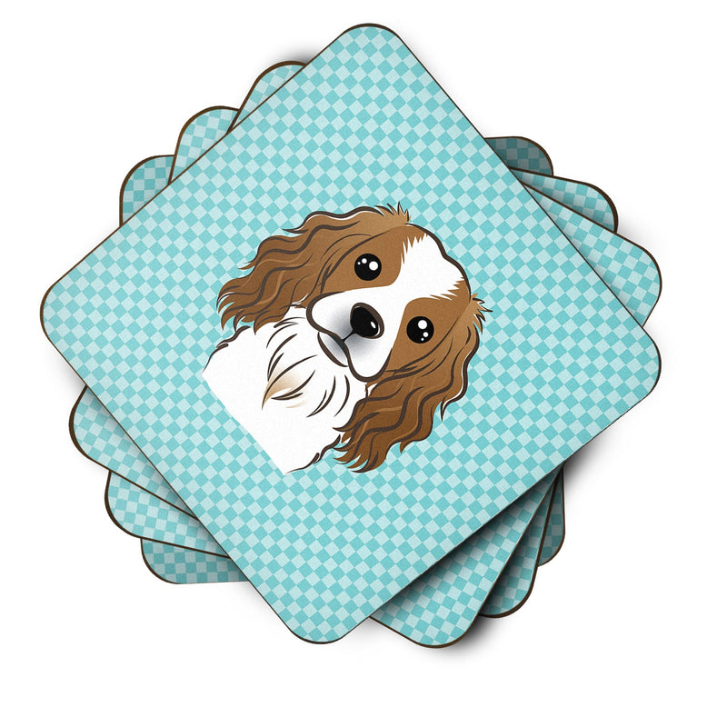 Set of 4 Checkerboard Blue Cavalier Spaniel Foam Coasters BB1162FC