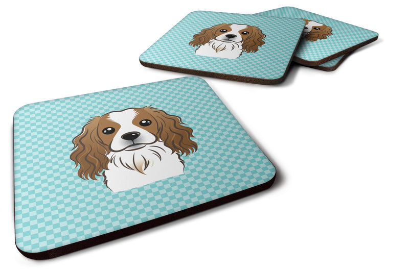 Set of 4 Checkerboard Blue Cavalier Spaniel Foam Coasters BB1162FC