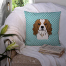 Checkerboard Blue Cavalier Spaniel Decorative Throw Pillow 14x14 Indoor Outdoor Accent Cushion, Fabric Cover with Insert for Sofa, Bed, Porch & Living Room