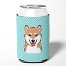 Checkerboard Blue Shiba Inu Can or Bottle Hugger Cooler Sleeve for Standard 12 oz Cans, Insulated Foam Beer & Soda Can Hugger Reusable
