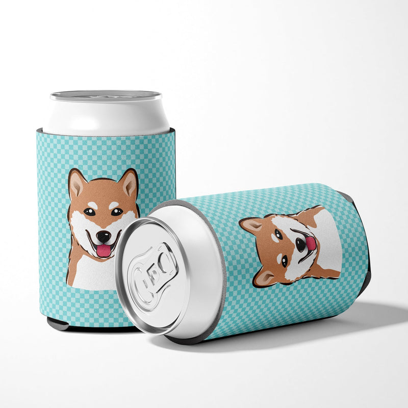 Checkerboard Blue Shiba Inu Can or Bottle Hugger BB1163CC