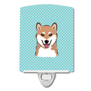 Checkerboard Blue Shiba Inu Ceramic Night Light Compact, UL-Certified, Ideal for Bedroom, Bathroom, Nursery, Hallway, Kitchen, 6x4x3, Multicolor