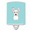 Checkerboard Blue Westie Ceramic Night Light Compact, UL-Certified, Ideal for Bedroom, Bathroom, Nursery, Hallway, Kitchen, 6x4x3, Multicolor