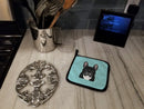 Checkerboard Blue French Bulldog Pot Holder Set of 2 Heat Resistant Quilted Hot Pads 7.5 x 7.5 Inch, Insulated Kitchen Trivets for Cooking & Baking