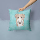 Checkerboard Blue Borzoi Decorative Throw Pillow 14x14 Indoor Outdoor Accent Cushion, Fabric Cover with Insert for Sofa, Bed, Porch & Living Room