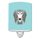 Checkerboard Blue Saluki Ceramic Night Light Compact, UL-Certified, Ideal for Bedroom, Bathroom, Nursery, Hallway, Kitchen, 6x4x3, Multicolor