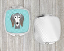 Checkerboard Blue Saluki Compact Mirror Decorative Travel Makeup Mirror for Women Girls Gifts Pocket Makeup Mirror Folding Handheld