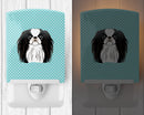 Checkerboard Blue Japanese Chin Ceramic Night Light Compact, UL-Certified, Ideal for Bedroom, Bathroom, Nursery, Hallway, Kitchen, 6x4x3, Multicolor