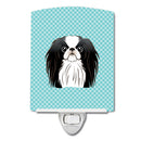 Checkerboard Blue Japanese Chin Ceramic Night Light Compact, UL-Certified, Ideal for Bedroom, Bathroom, Nursery, Hallway, Kitchen, 6x4x3, Multicolor