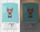 Checkerboard Blue Yorkie Puppy Ceramic Night Light Compact, UL-Certified, Ideal for Bedroom, Bathroom, Nursery, Hallway, Kitchen, 6x4x3, Multicolor