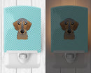 Checkerboard Blue Wirehaired Dachshund Ceramic Night Light Compact, UL-Certified, Ideal for Bedroom, Bathroom, Nursery, Hallway, Kitchen, 6x4x3, Multicolor