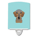 Checkerboard Blue Wirehaired Dachshund Ceramic Night Light Compact, UL-Certified, Ideal for Bedroom, Bathroom, Nursery, Hallway, Kitchen, 6x4x3, Multicolor