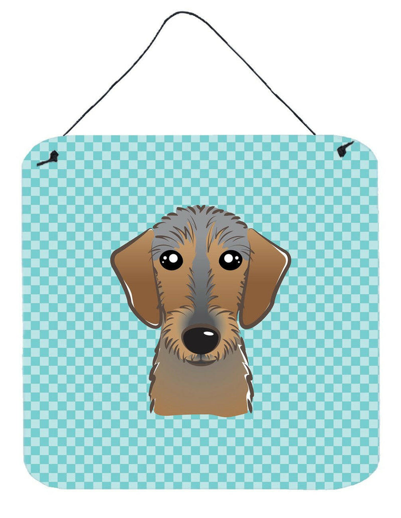 Checkerboard Blue Wirehaired Dachshund Wall or Door Hanging Prints BB1171DS66